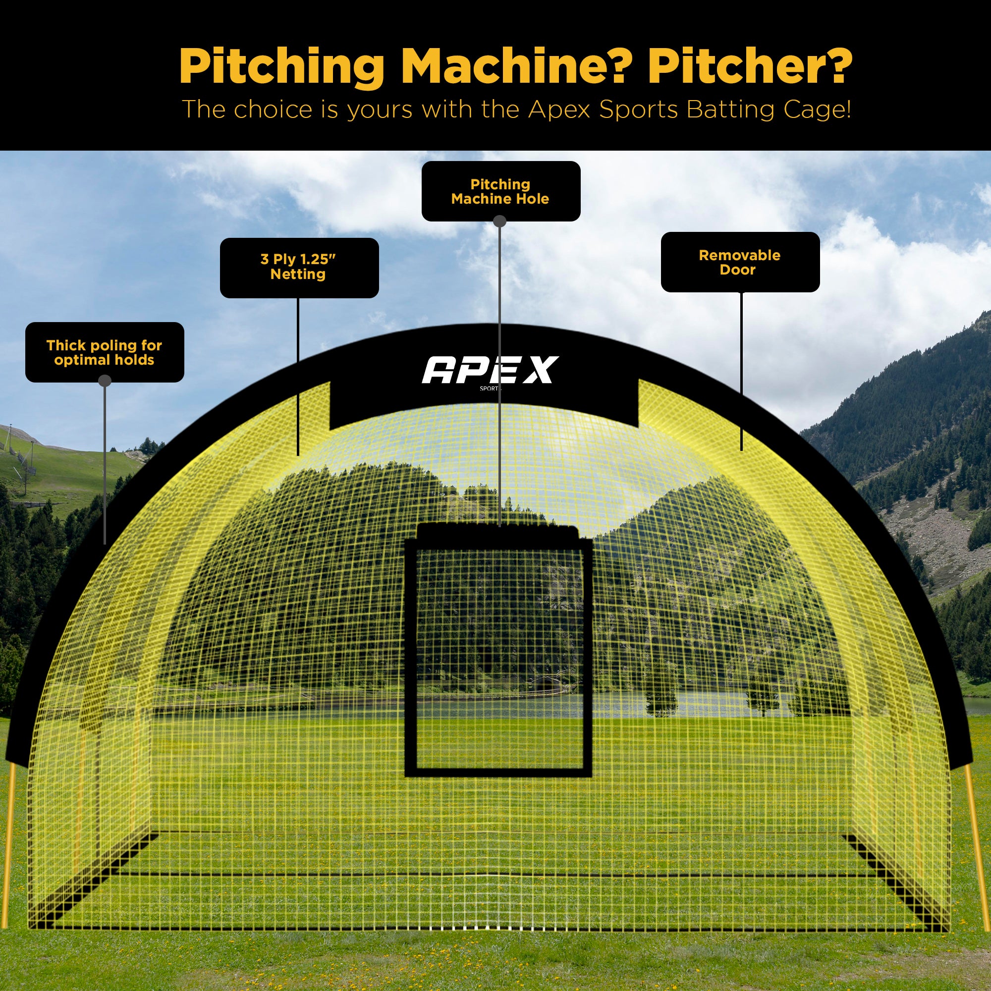 Apex Sports Batting Cage 22ft x 12ft x 8ft