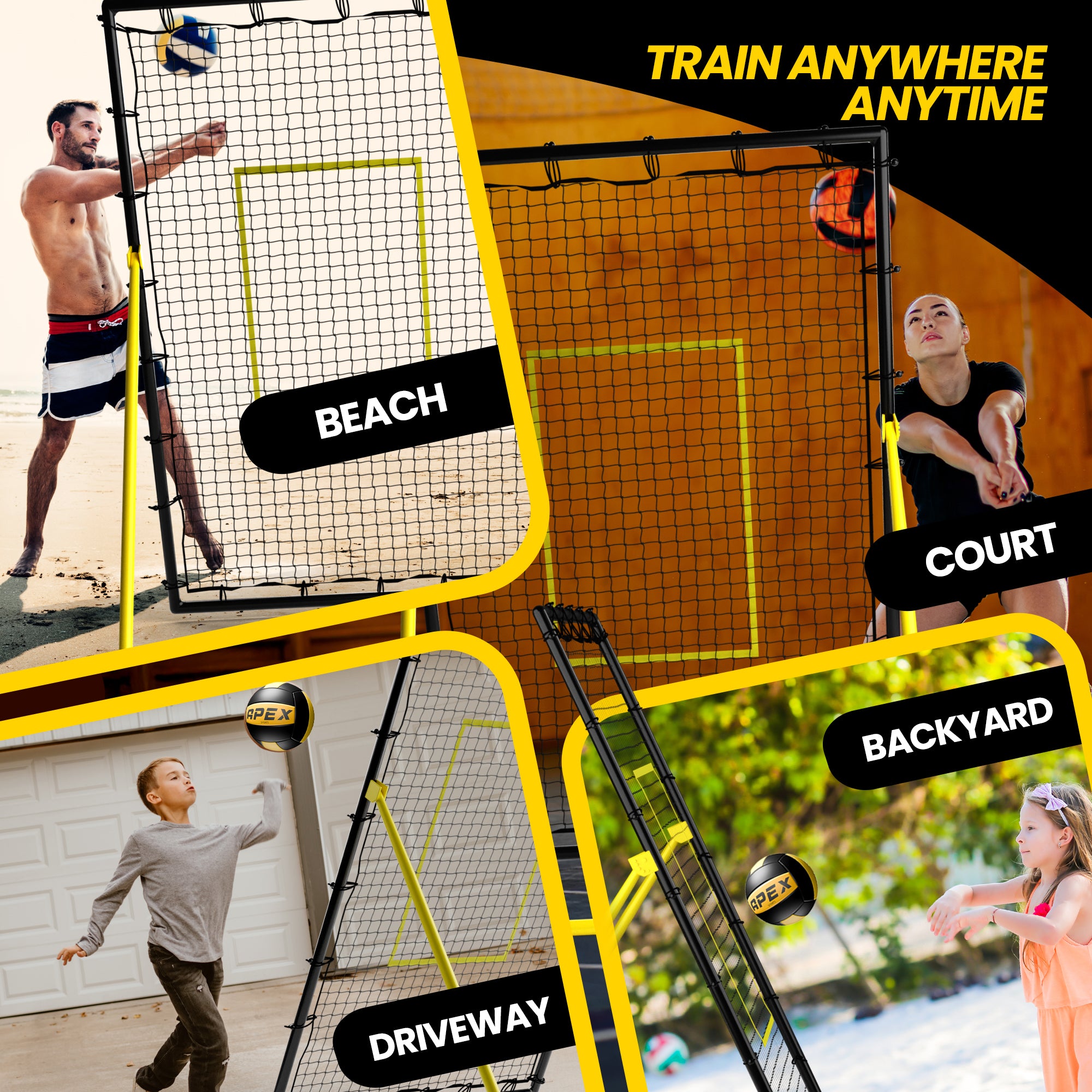 Apex Sports Adjustable Volleyball Rebounder Net 7x4 ft